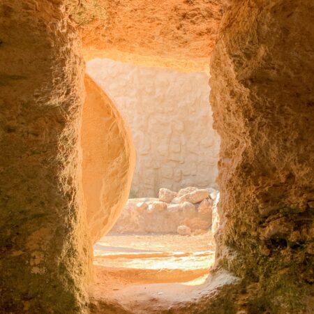 tomb with stone rolled away